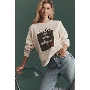 Maeve x Natalia Bagniewska - Tan CIN CIN Champagne Glasses Sweatshirt Large NWT